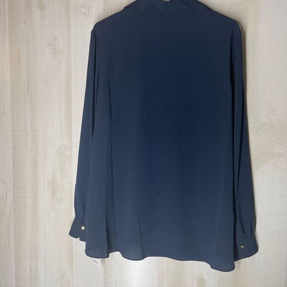 Ellen Tracy new with tags navy long sleeve v neck blouse tunic size large - Picture 6 of 15